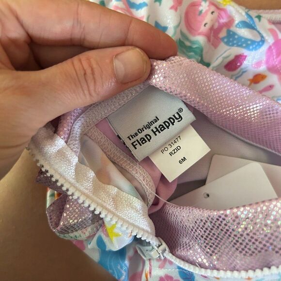 NWT FlapHappy 6M UPF 50+ Rashguard Swimsuit Mermaid Fish Glitter Pink Baby - Picture 10 of 10
